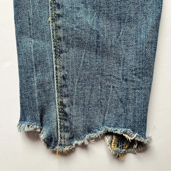Zara Woman Distressed Jeans Denim Raw Hem High Waisted Skinny Stretch Blue Sz 8 - Picture 13 of 15